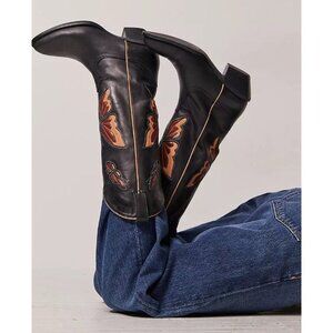 NEW Free People Mariposa Tall Western Boots Black Brown Butterfly Size 9